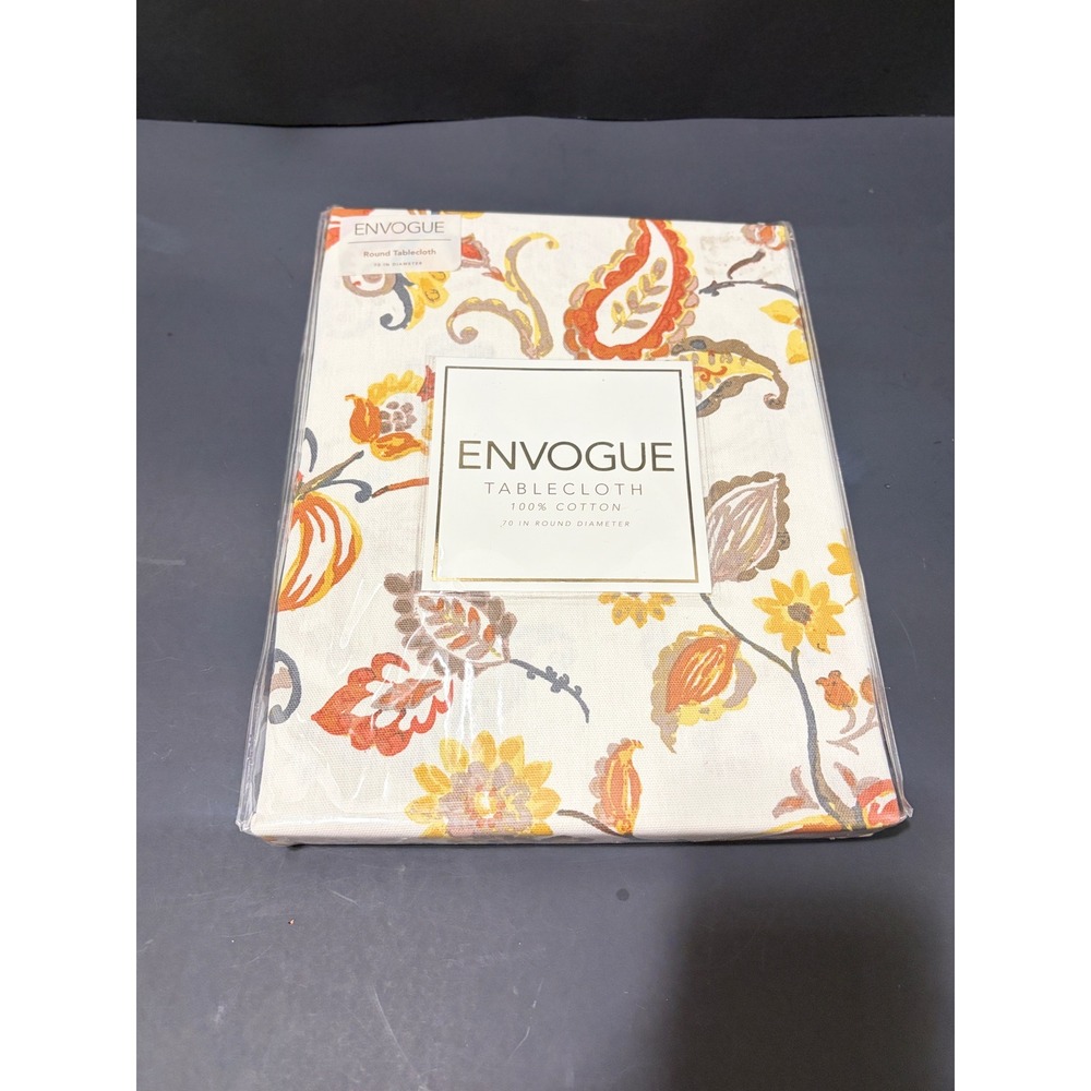 Envogue 100% Cotton Round Tablecloth 70" Harvest Pumpkin Paisley Fall Decor NEW